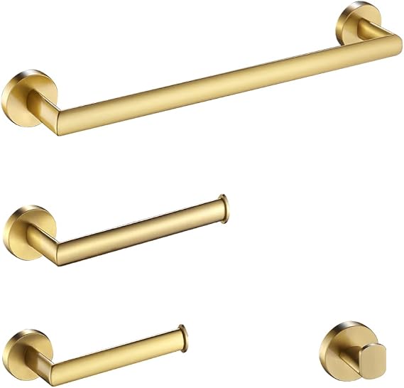 Bathroom Hardware Set,Towel Bar,Towel Rack,Toliet Paper Holder,Brushed Gold Towel Bar for Bathroom,Towel Rack Wall Mounted,18 Inch Towel Bar Set,4 Piece Towel Bar Bathroom Hardware Accessories Kit.