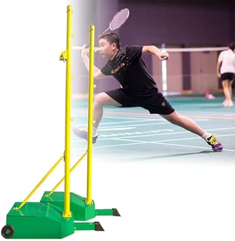 Badminton Net Stand, Outdoor Sport Training Equipment, Portable Volleyball Post with Wheels, Easy to Install for Backyard Lawn Court and Playground
