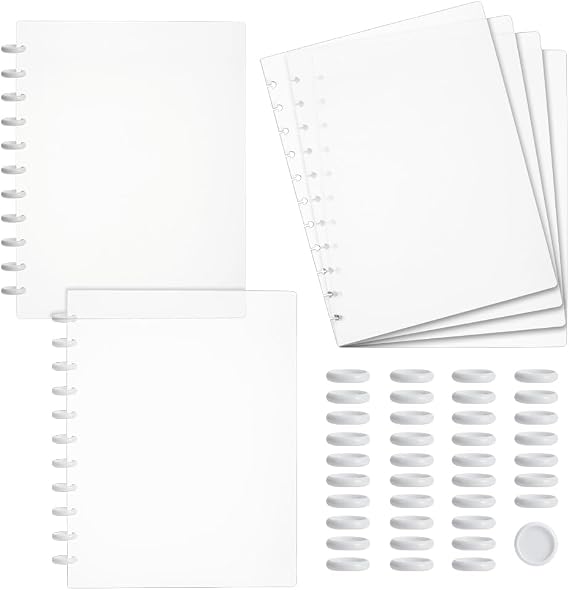 NBEADS 3 Sets A4 Discbound Notebook Cover and Disc Set 310x230mm Poly Cover with Disc Discbound Notebook Accessories for School Office Subject Document, White