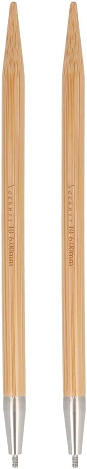 Seeknit Curve M2 Interchangeable Knitting Needle Tip - Lightweight Tip for Knitting Projects, Bamboo, 12.5cm x 6.00mm - 2 Pieces, Brown