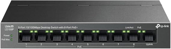 TP-Link 9 Portlu 10/100Mbps Masaüstü Ethernet Anahtarı, 8 Portlu PoE +, 63 W PoE Bütçesi, PoE Otomatik Kurtarma, Tak ve Çalıştır, Metal Muhafaza, Enerji Tasarrufu, IP Gözetim ve Ağ Güvenliği için