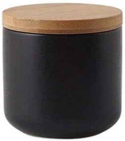 Ceramic Coffee Canister Airtight with Sealed Bamboo Lid Kitchen Food Storage Jar Container for Coffee Tea Caddy,Black/260ml