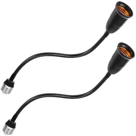 ブラック E26/E27 ライトソケットエクステンダーアダプター 60cm / 24 in/24インチ電球延長 E26~E26ソケットエクステンダー 曲げられる柔軟なグースネック 調節可能な延長ソケットエクステンダーアダプター モダン 2個パック
