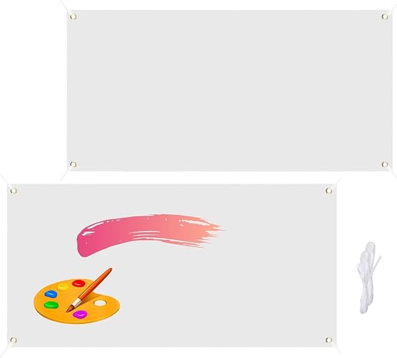 2 Pack Solid White Blank Banner 180x60cm with Brass Grommet & Hanging Rope