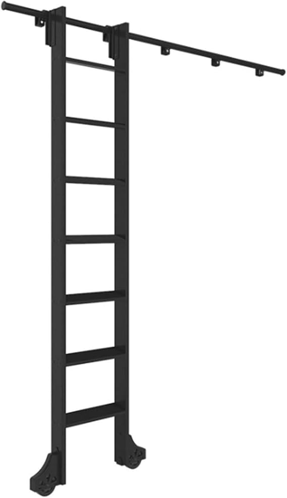 Rolling Library Ladder Hardware Kit - 3.3ft To 20ft, Mobile Ladder Tracks with Floor Roller Wheels, Black Steel Round Tube,3.3ft/100cm Track Kit