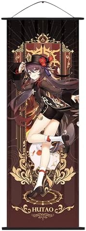 Genshin Impact Wall Scroll Poster Merch Anime Poster Hanger Reel Wall Decor Home Decoration 27.5 X 9.8 Inch (Hu Tao)
