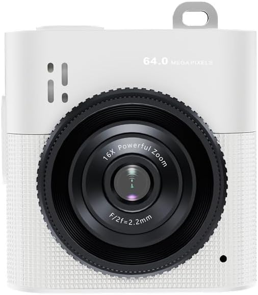 2.5K Mini Dijital Kamera 64MP, 16X Zoom, 1.4” IPS Ekranlı Taşınabilir Çocuk ve Öğrenci Video Kamerası(BEYAZ)