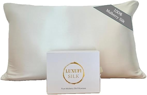 100% Mulberry Silk Pillowcase for Hair and Skin Health, Both Sides 19 Momme Premium Grade 6A Silk, Soft & Smooth, 600 Thread Count, with Hidden Zipper, 1pc, Ivory, 51 X 66 cm