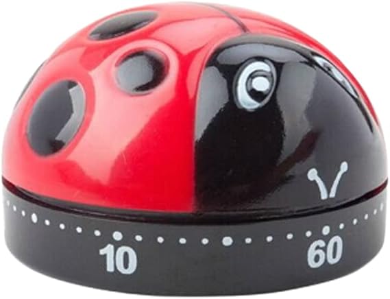60 Minute Mechanical Kitchen Timer, Red and Black Ladybug Design, No Batteries Required