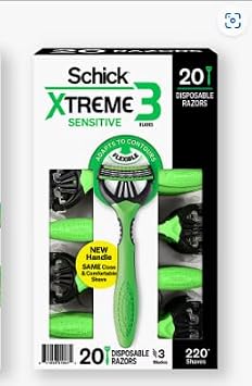 Schick Xtreme3 Sensitive Green Vitamin E & Aloe Vera Disposable Razors (Pack of 20)