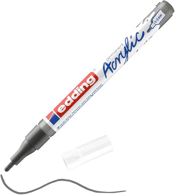 edding 5300 akrilik markör ince - gri - 1 su geçirmez akrilik markör - ince yuvarlak uçlu 1-2 mm