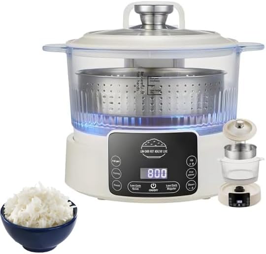 Rice Cooker - 3L Smart Cooker with 12-Hour Timer & 10 Power Settings for Healthy Cooking, Easy Maintenance