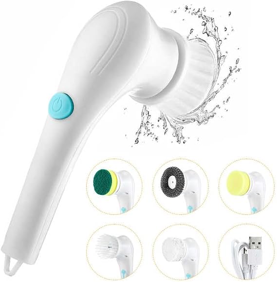Electric Spin Scrubber with 5 Brush Heads, Cordless Cleaning Brush Tub Tile Scrubber for Home, Scrubber for Cleaning Kitchen, Window, Sink, Dish, Grout, Wall, Bathtub
