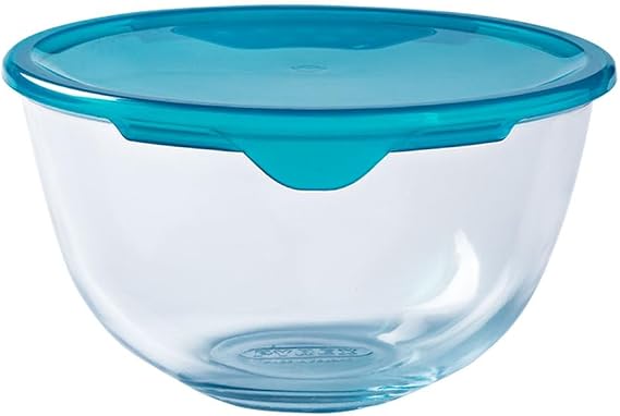 Pyrex Microwave Safe Classic Round Glass Dish Plastic Lid 1.0 Litre Blue (Pack of 2)