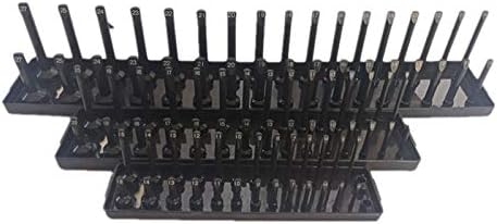 Hausdec 3Pc Socket Organizer Tray Set Black Metric Socket Trays 14Inch 38Inch & 12Inch Drive Deep and Shadow Socket Holders