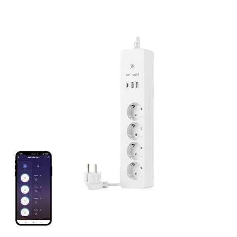 Akıllı Wi-fi Destekli 16a 4'lü Çocuk Kilitli Akım Korumalı Çoklu Priz - NeutronLife Uygulaması Üzerinden Kontrol - Zamanlayıcı Fonksiyon - USB Type-C girişleri - 4'lü Priz