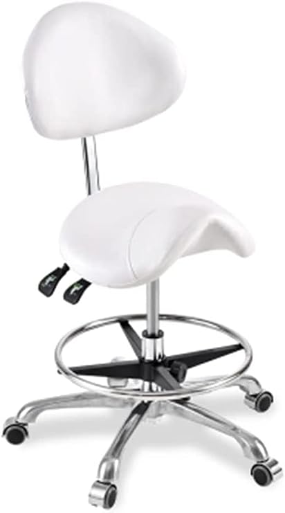 Adjustable Saddle Stool Rolling Chair with Back Support, Beauty Stool On Wheels with Footrest Ergonomic Swivel Seat Chair Hydraulic Gas Lift Stool for Dental Spa Salon Massage Manicure Tatto