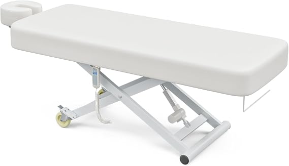 Electric Massage Table, 34-80cm Electric Height Adjustable Spa Beauty Bed, Movable Stationary Physical Therapy Table with Towel Hook, White