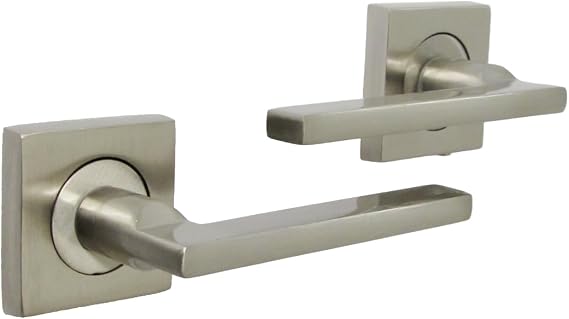 UNO Door Handle, Aluminium, Satin Nickel, Lever on Square Rose, Brushed Finish, for Internal Latch Doors, Square