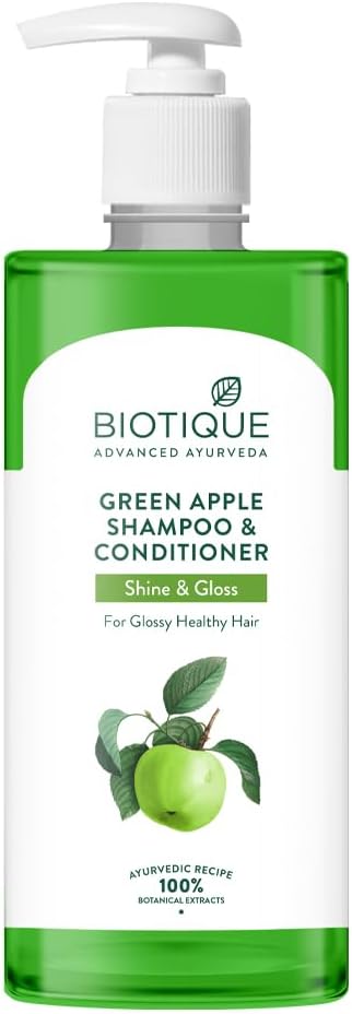 Biotique Apple Shine & Gloss Shampoo & Conditioner Promotes Healthy, Shiny and Glossy Hair Nourishes Scalp Makes Hair Soft & Smooth Botanical Extracts All Skin Types 500 ml (Pack of 1) Green