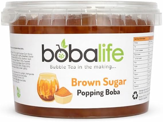 Bobalife Brown Sugar Popping Boba Pearls 600g – Bubble Tea Pearls, Boba Topping for Drinks, Desserts & Milk Tea – Vegan & Gluten Free