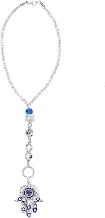 Evil Eye Hanging Ornament for Car Metal Hand with Evil Eye Charm Pendant with Pearl Decoration Key Ring Cute Pockets Pendant for Key Fob Car Rear View Mirror Window Car Door