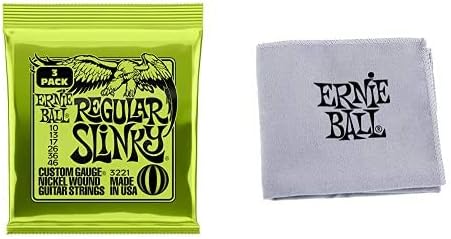 ERNIE BALL 3221 Guitar Strings 10-46 REGULAR SLINKY 3 Set Pack + ERNIE BALL Musical Instrument Cloth 4220