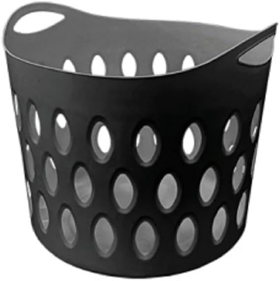 Optimal Products Plastic Laundry 26L & 50L Basket Home Clothes Washing Large Flexible Basket Small & Tall UK (Black Small)