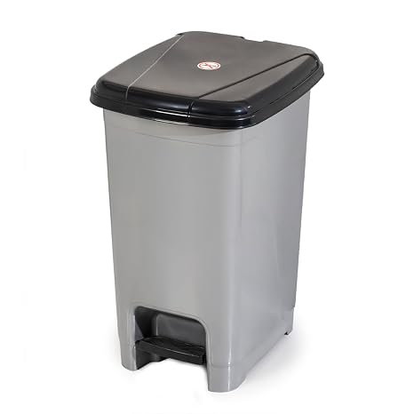 Porsima 0122 Pedallı Metalize Banyo Mutfak Çöp Kovası Siyah Kapaklı Slim Pedallı Çöp Kovası 40 Litre