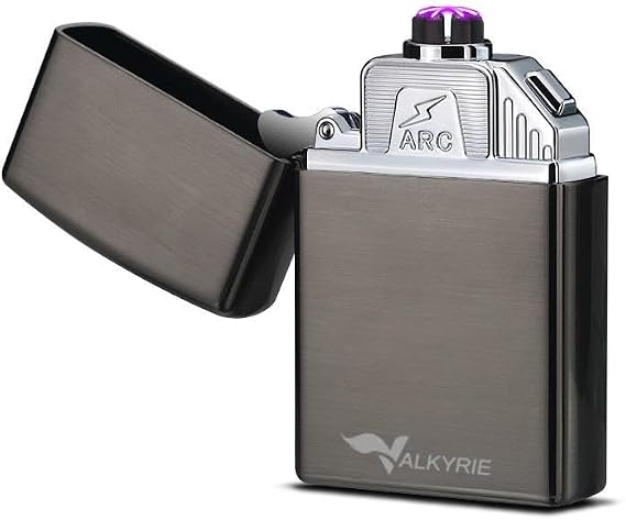 Valkyrie USB Şarjlı Elektronik Çakmak | 4 Elektrotlu X Tip Mor Arc | Rüzgar Geçirmez, Alevsiz Siyah