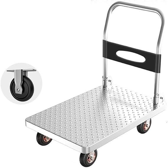 Foldable Hand Trucks Steel Plate Trolley Cargo Trolley Transporter Household Flatbed Trolley Portable Trailer Foldable Small Trolley Hand-pulled Trolley Foldable Platform Cart(Medium)
