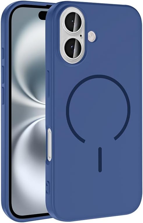Aksesuarcim Apple iPhone 16 ile Uyumlu Kılıfı Silikon M-Safe Şarj Özellikli Kamera Lens Korumalı Mat Renkli İnce Kapak Meta Lacivert