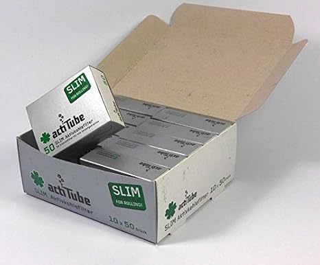 ActiTube 500 SLIM Canister Display Box 10 x 50 MM in 7 Eindrehfilter Acti Tube Tune Filter Tips Activated Charcoal Filter Tips