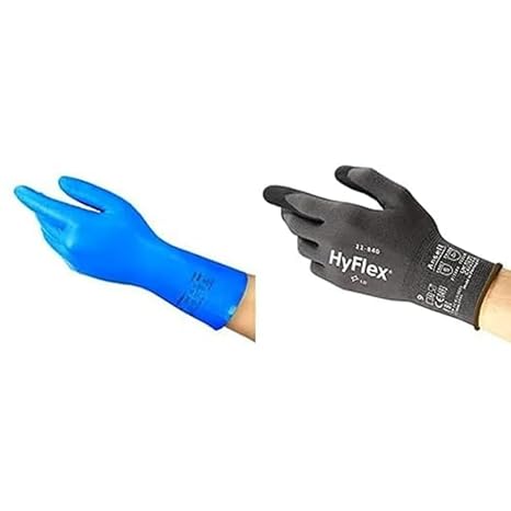 AlphaTec 37-310 Multipurpose Nitrile Gloves, Household Cleaning Blue, Size L (12 Pairs) + HyFlex 11-840 Professional Work Gloves,Abrasion Resistant, Multipurpose Protection GlovesBlack,Size L (1 Pair)
