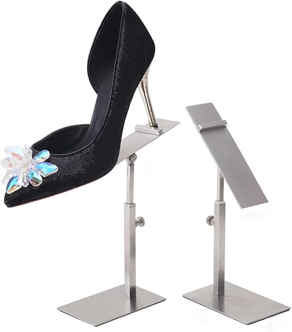 2 Pack Shoe Display Stand for Retail Store Stainless Steel Height Adjustable Countertop High Heel Shoe Display Risers Stand Rack for Vendors Photos