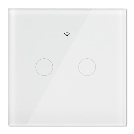 LLVE Wifi Smart Light Switch Work with Tuya, Smart Life Assistant,Wall White Double Touch Light Switch,Tempered Glass Panel with LED Backlight, 2-Gang 1-Way, 240V AC/300W
