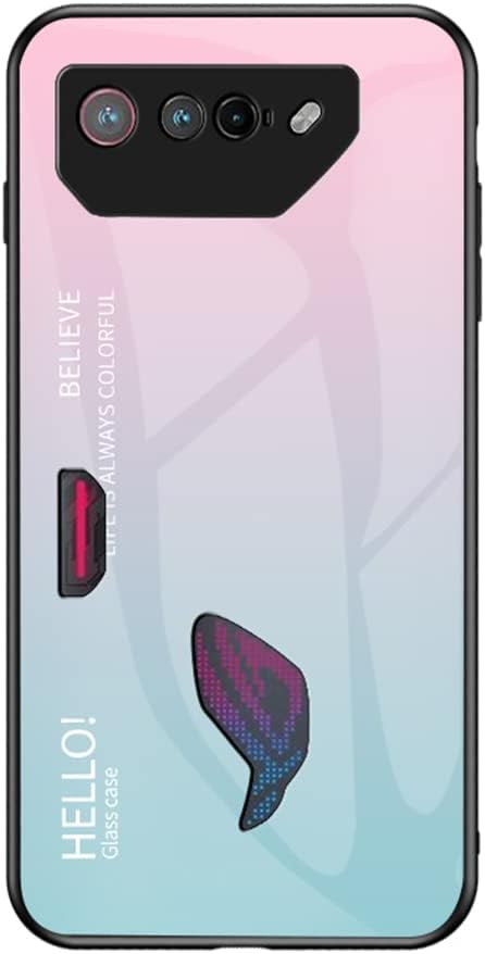 BRAND SET Case for Asus ROG Phone 7 5G Protective Case Gradient Design Ultra-thin Tempered Glass Back Cover Hard Cover Scratch-resistant Soft TPU Silicone Crash Case Shockproof-Pink Blue