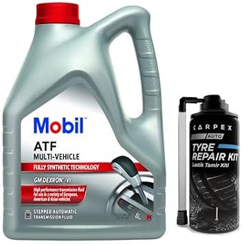 Mobil ATF Multi Vehicle Otomatik Şanzıman Yağı 4 L + 00120 Carpex Lastik Tamir Kiti
