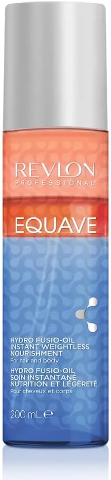 REVLON PROFESSIONAL EQUAVE Hydro-Fusio Oil Instant Nutrition for Hair and Body, 3-Phase Detangling Leave-In Conditioner, Moisturizing and Nourishing Oil for Body and Hair, 200 ml