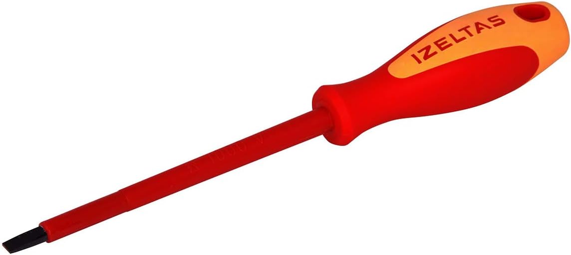 izeltas Electrician Insulated Flat End Screwdriver, 1000 V, YellowRed, 4 X 100 Mm