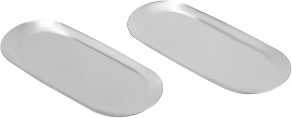 Decorative Tray Set of 2 Oval Silver Stainless Steel 23 x 9.5 cm Make-Up Tray Jewellery Tray Bathroom Tray Towel Napkin Tray Serving Tray for Desserts Cosmetics Jewellery Candles