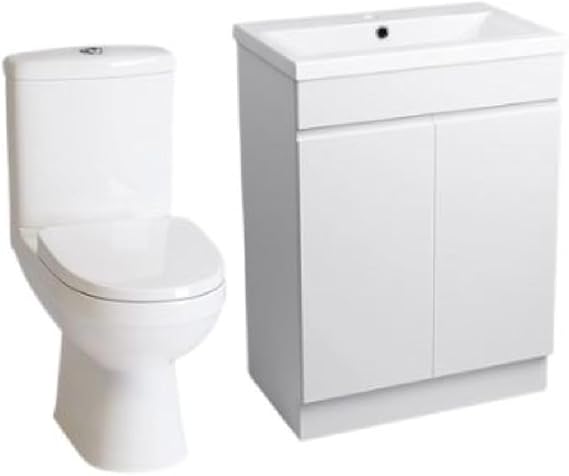 iBathUK Close Coupled Toilet Vanity Unit Basin Sink Gloss White WC Pan (Flat Pack)