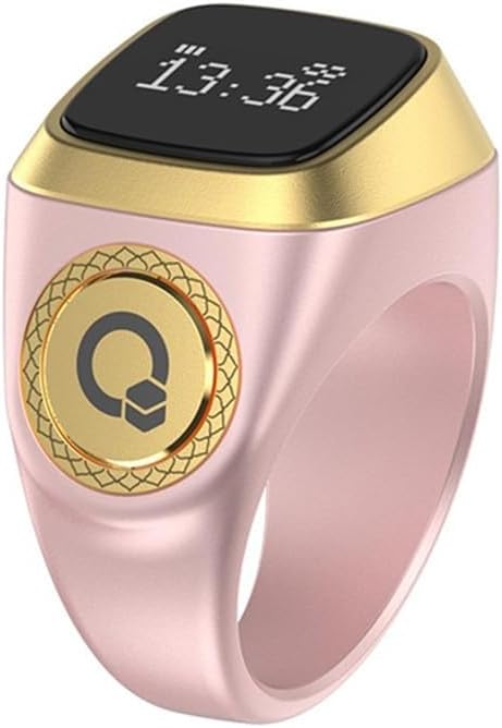 IQibla Smart Digital For Zikr Ring With Waterproof ABS Material, Display For Count Tracking, Vibration Reminder, And APP For Prayer Times(18mm Pink)