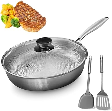 Titanium Pan, 100% Pure Titanium Frying Pan for Cooking, Titaniums Cookware, Dishwasher-Safe, No-Coating Nonstick Skillet Fast Heating with All Cooktops (28 Cm with Lid)