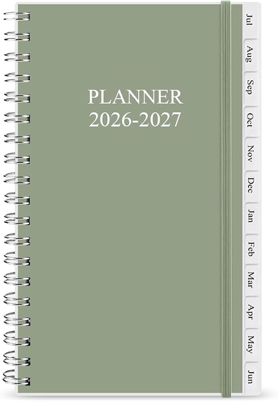 2026-2027年 ポケットプランナー カレンダー 2026年7月~2027年6月 A6 ウィークリー&マンスリー 手帳 目標をトラッキング 日記 毎日の生活を整理しやすい 9.53cm×17.14cm グリーン