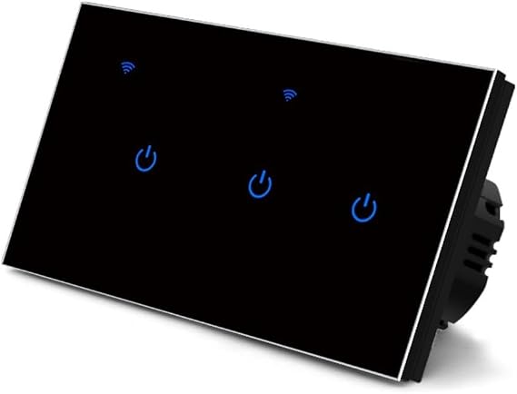 Touch Light Switch,Smart WiFi Touch Switch Tempered Glass panel LED Light Switch(3 Gang-Black)