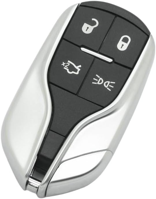 Replacement Key Shell + Uncut Blank Emergency Insert Key Compatible with MASERATI 4 Button Smart Keyless Entry Remote Key Case Fob PG925