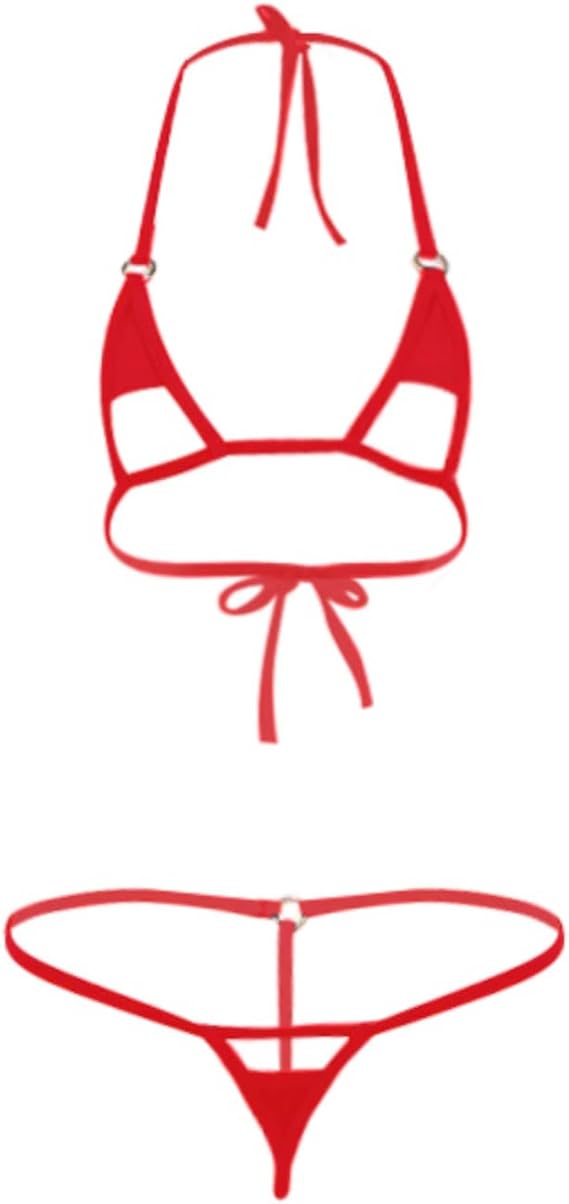 Womens Sexy Micro Bikini Set 2 Piece Mini Bra and G String Hollow Out Stappy Triangle Bottom Underwear Naughty Lingerie Swimsuit for Beach Clubwear