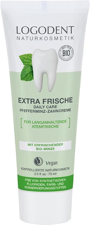 LOGODENT Naturkosmetik Extra Fresh Daily Care Toothpaste, with Organic Chamomile and Organic Peppermint Oil, to Keep Gums Healthy, Vegan, 1 x 75 ml