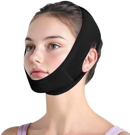 Reusable V Line Lifting Mask, Ice Cool Chin Strap for Double Chin and Jawline, Adjustable Bandage for Firming and Tightening Sagging Skin（Black02）